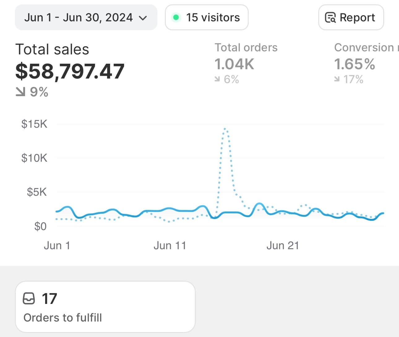 Store dashboard reporting screenshot for June 1 to June 30, 2024